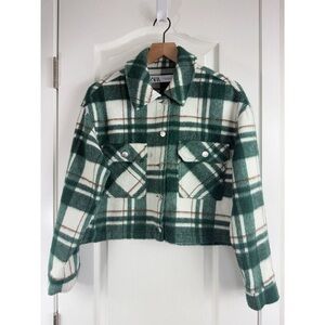 Zara Forest Green and Cream Checkered Jacket